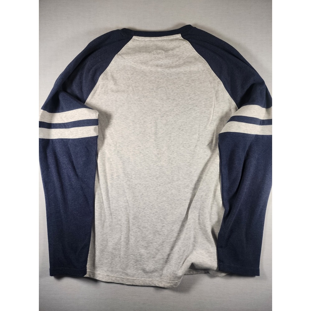 Puremeso The Normal Brand Mens Large Raglan Long Sleeve Grey Navy Striped Prep - Picture 8 of 8